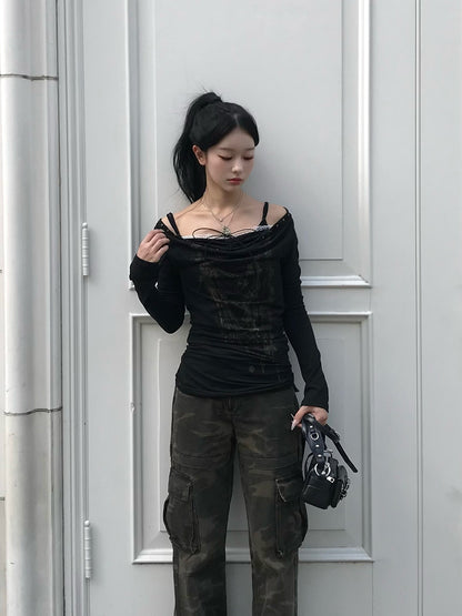Chain Print Lace Docking Cut Sew