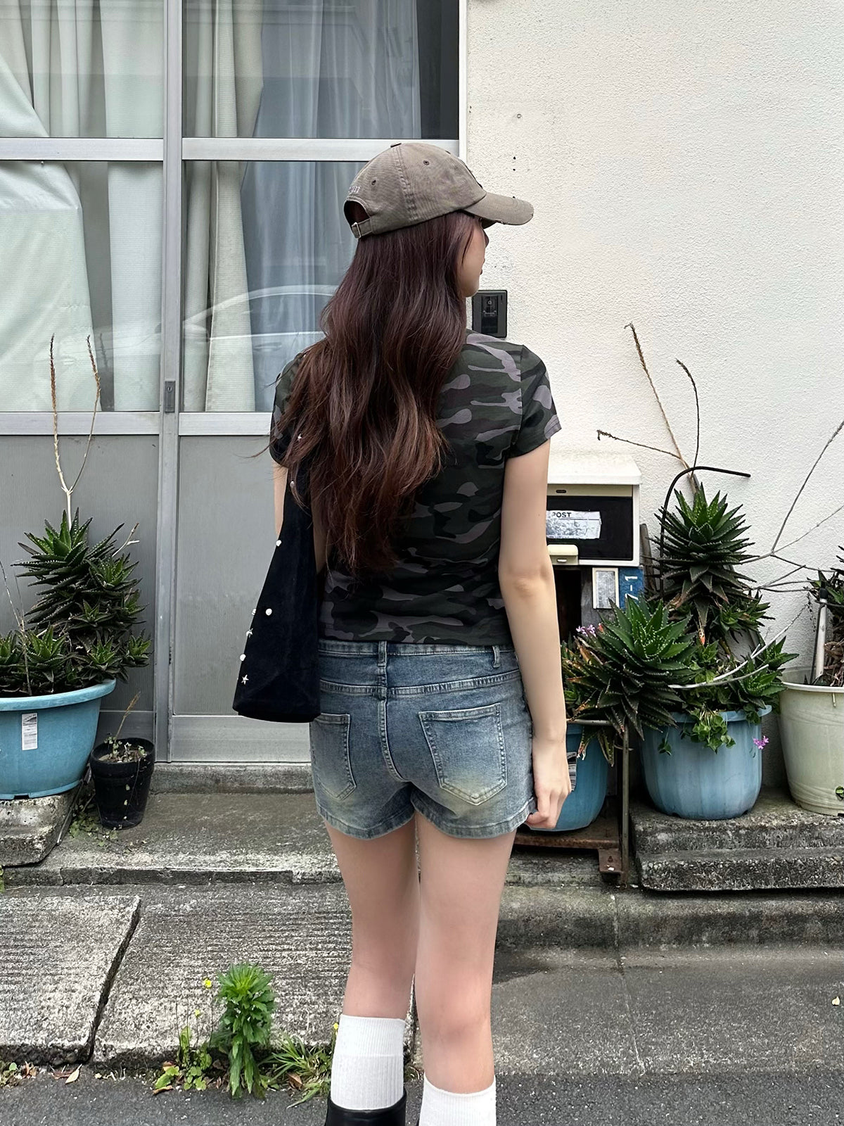 ダブルウエストデニムミニスカパン