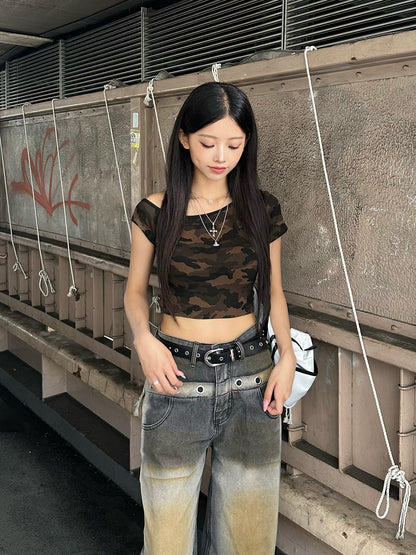 カモフラワンショルミニTシャツ