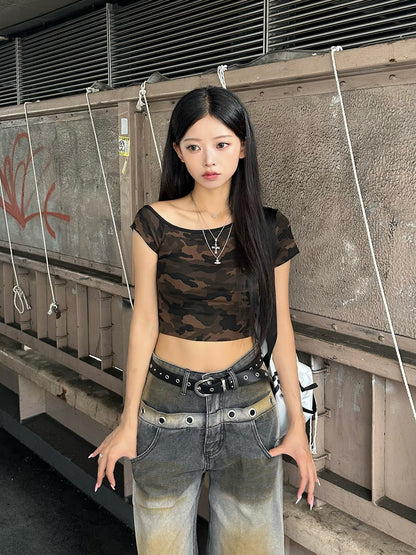 カモフラワンショルミニTシャツ