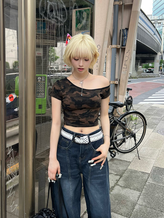 カモフラワンショルミニTシャツ