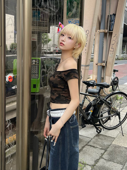 カモフラワンショルミニTシャツ