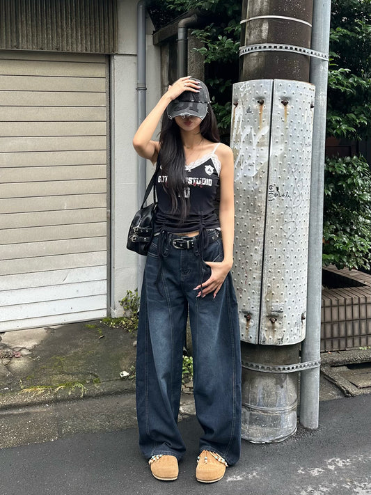 バックロゴカーブワイドデニムパンツ
