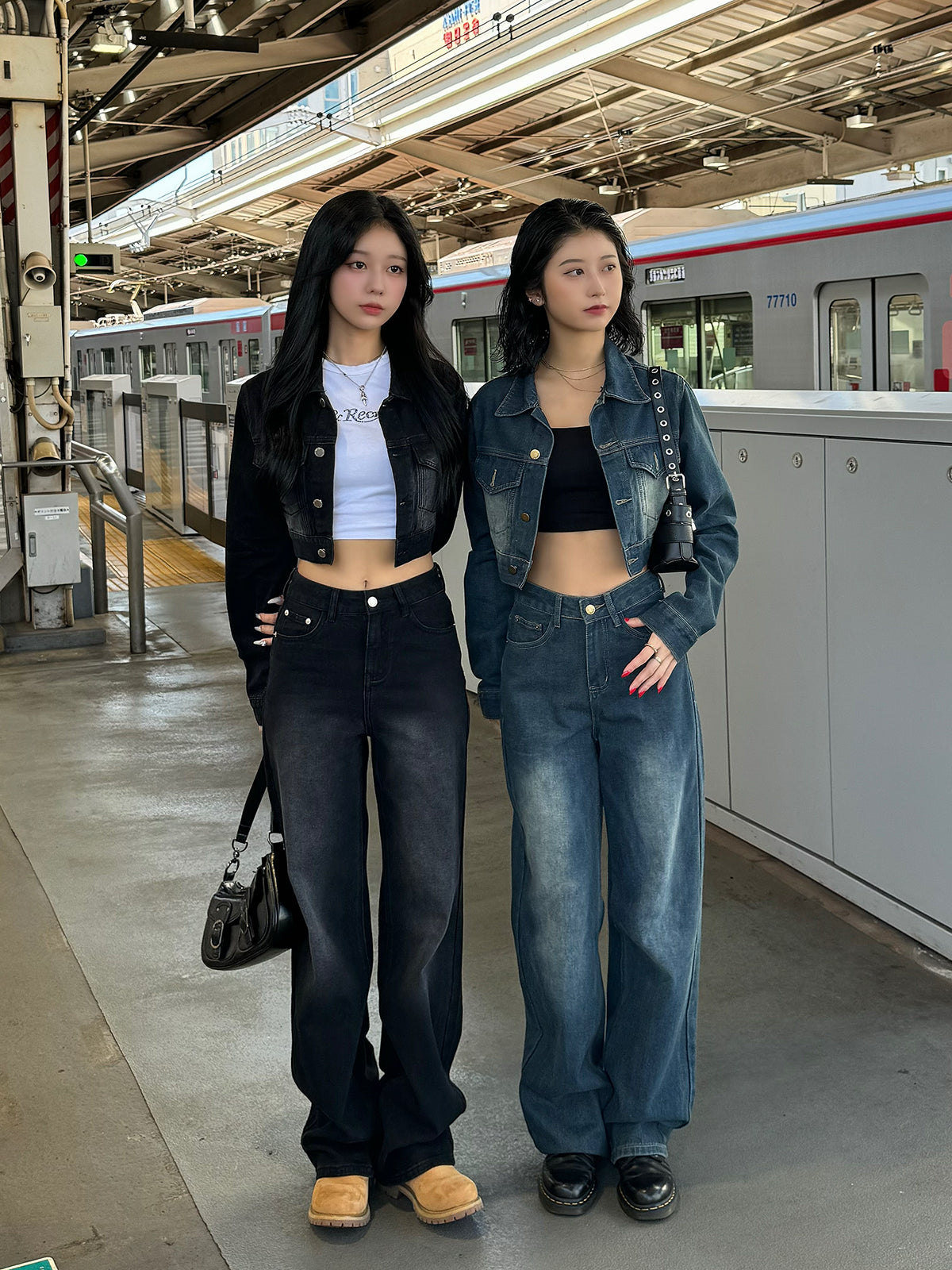 Cropped jacket denim set