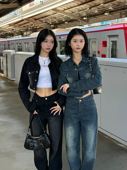 Cropped jacket denim set
