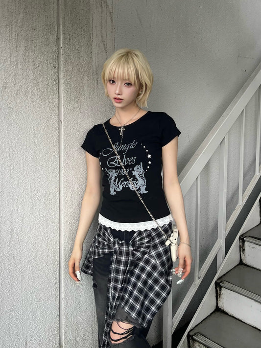 モノトーンフリルヘムTシャツ