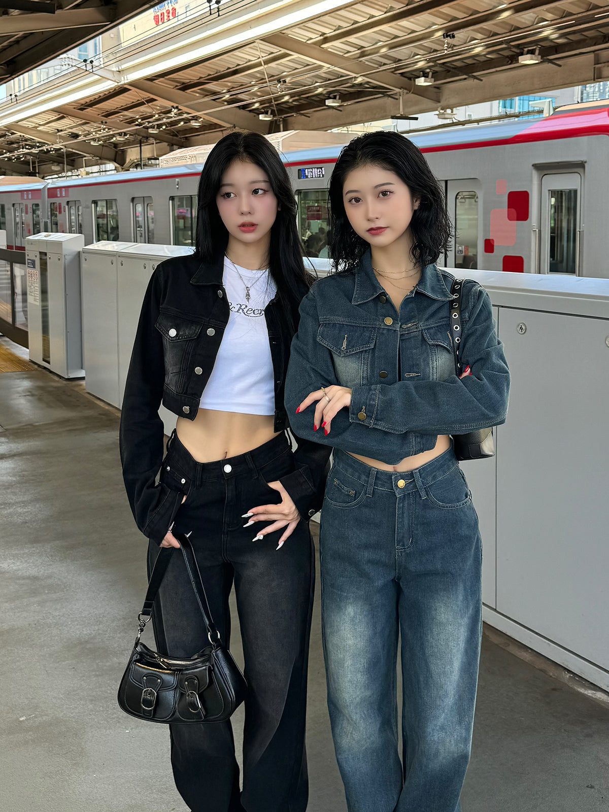 Cropped jacket denim set
