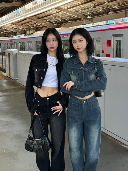 Cropped jacket denim set