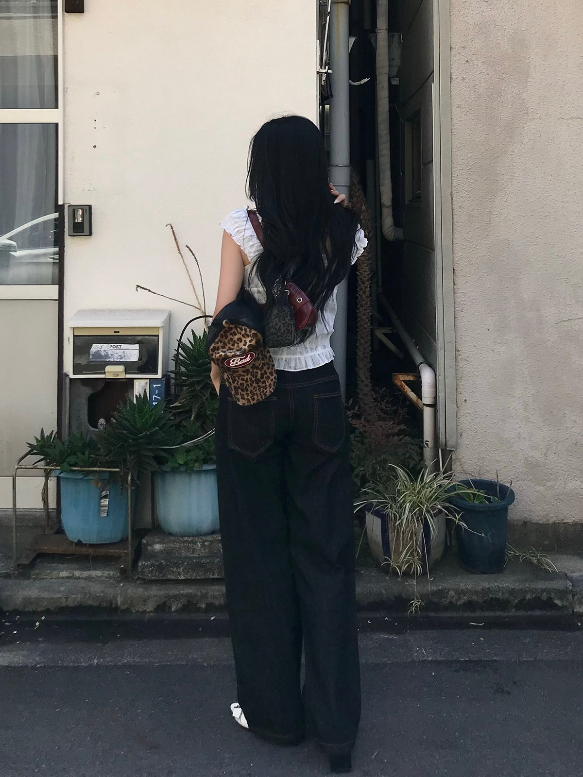 ダブルウエストレオパードデニムパンツ