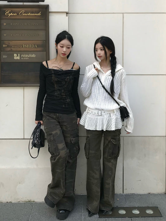 Camouflage Cargo Denim Pants