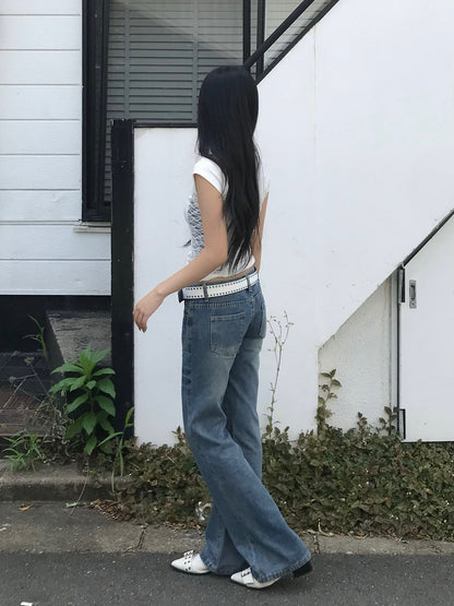 ローライズストーンセミフレアデニムパンツ