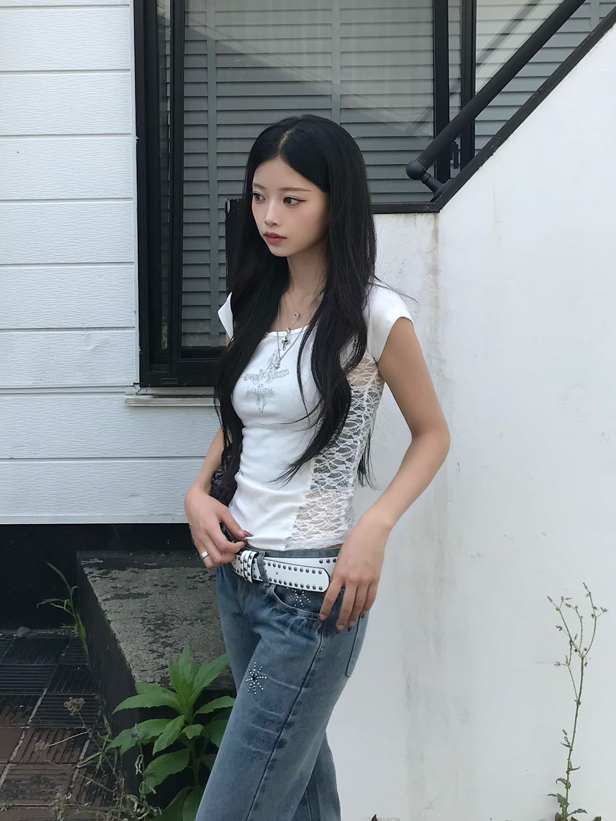 サイドレースクロスTシャツ