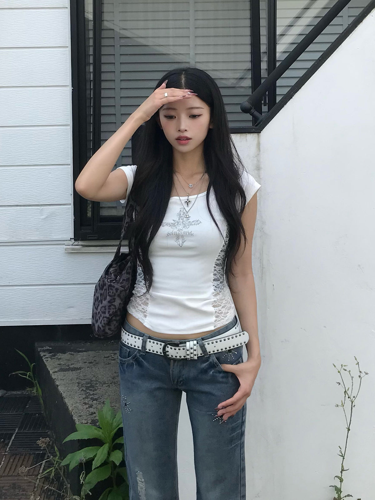 サイドレースクロスTシャツ