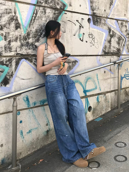 ウエストカットベルトデニムパンツ