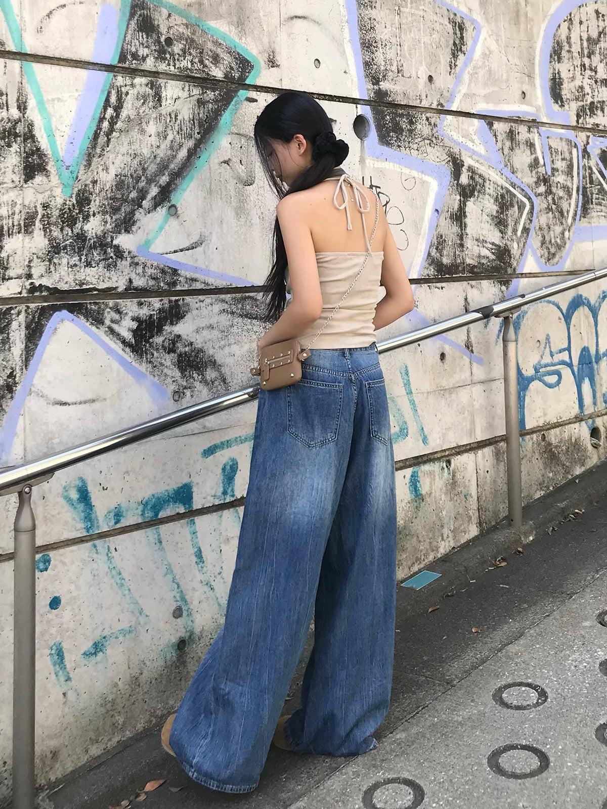 ウエストカットベルトデニムパンツ