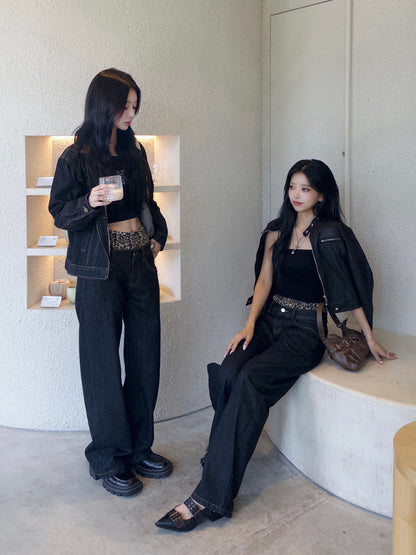 ダブルウエストレオパードデニムパンツ