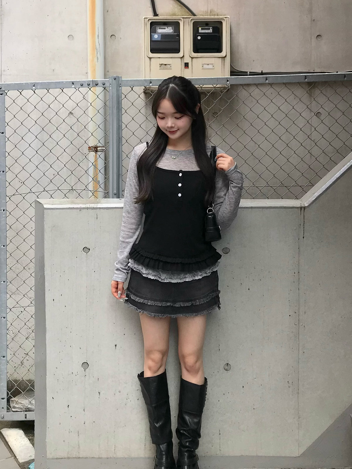 フリンジデニムミニスカート