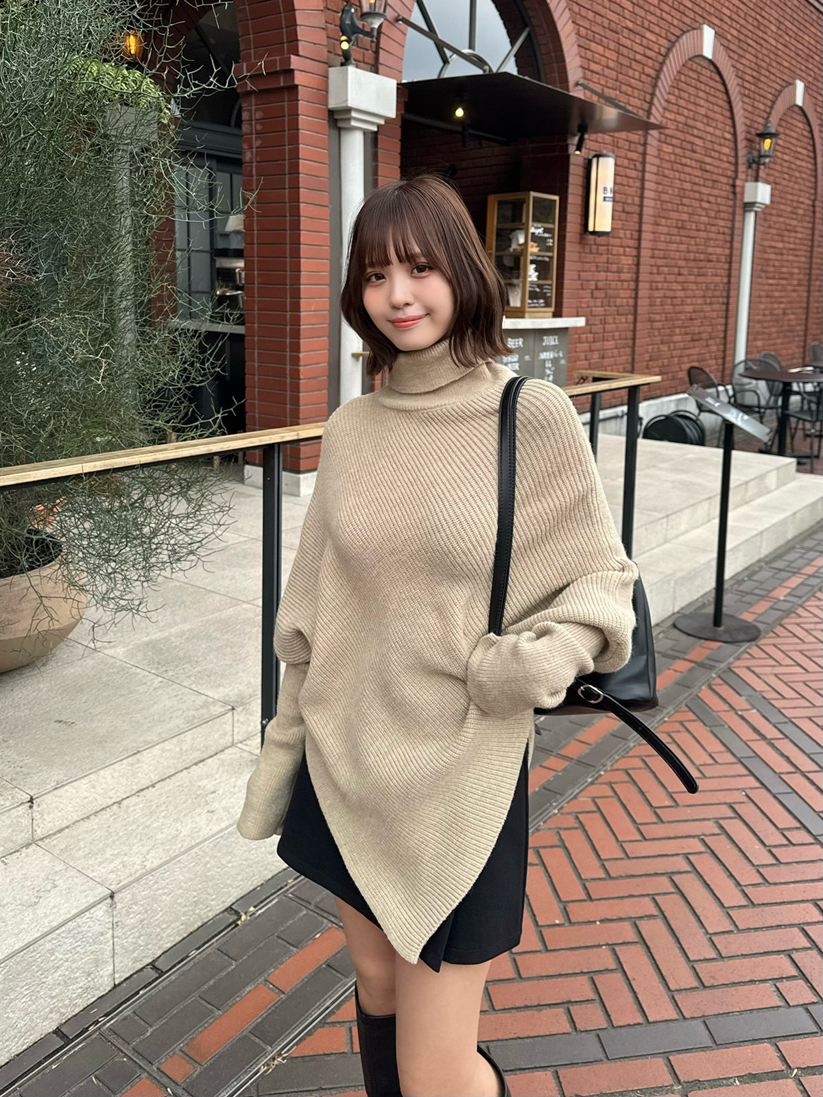 Turtleneck knit poncho
