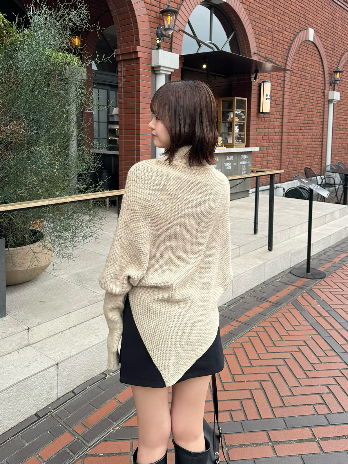 Turtleneck knit poncho