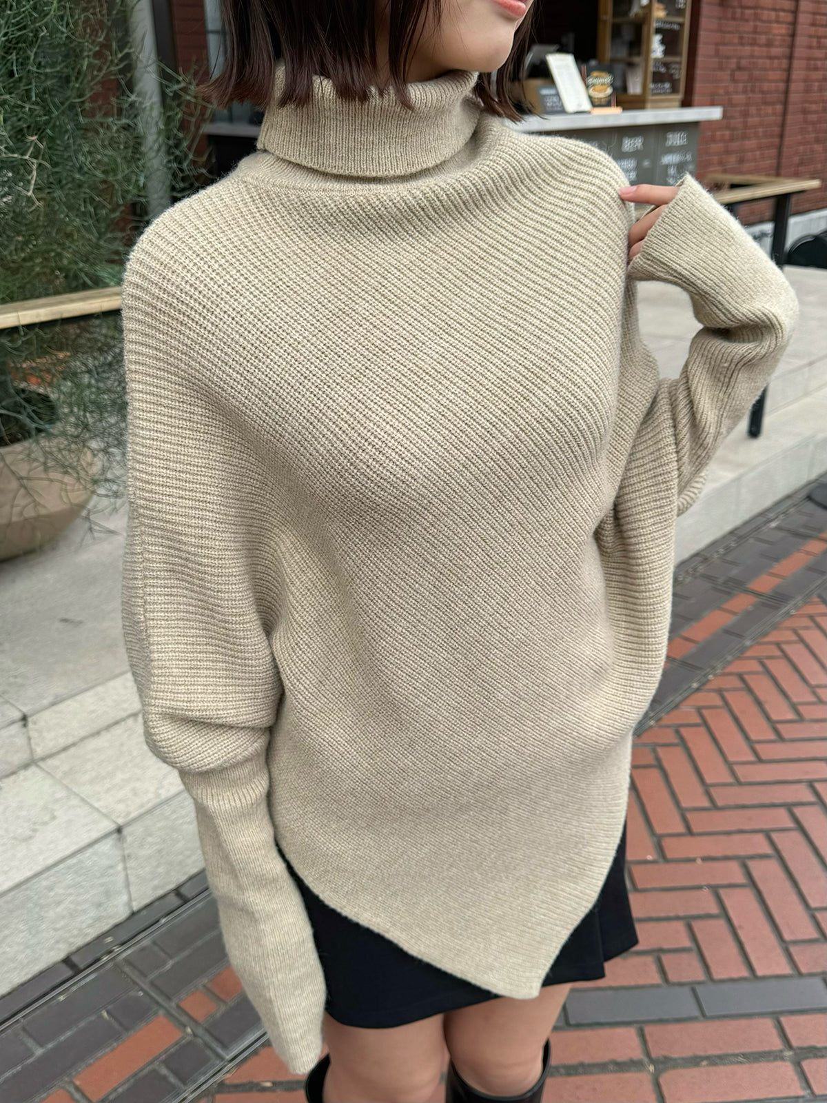 Turtleneck knit poncho