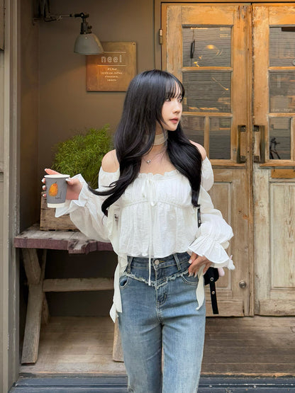 캔디 슬리브 프릴 블라우스