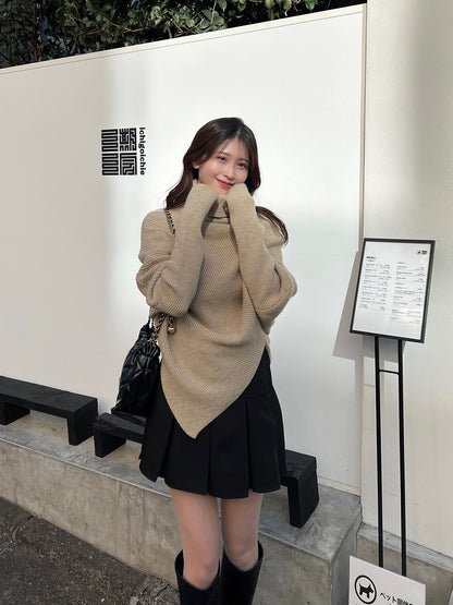 Turtleneck knit poncho