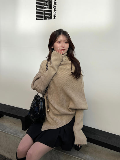 Turtleneck knit poncho