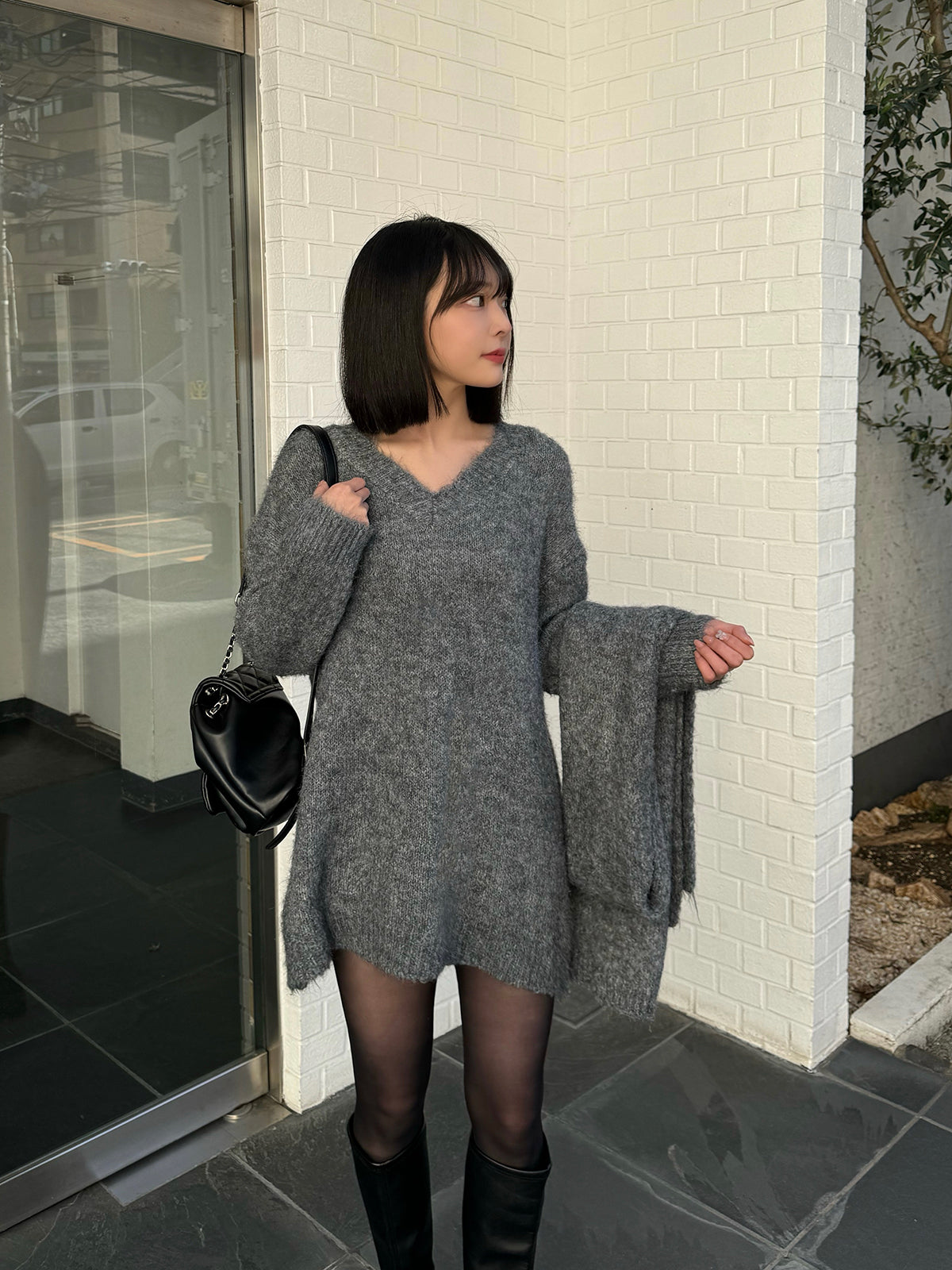 Scarf set V-neck loose knit