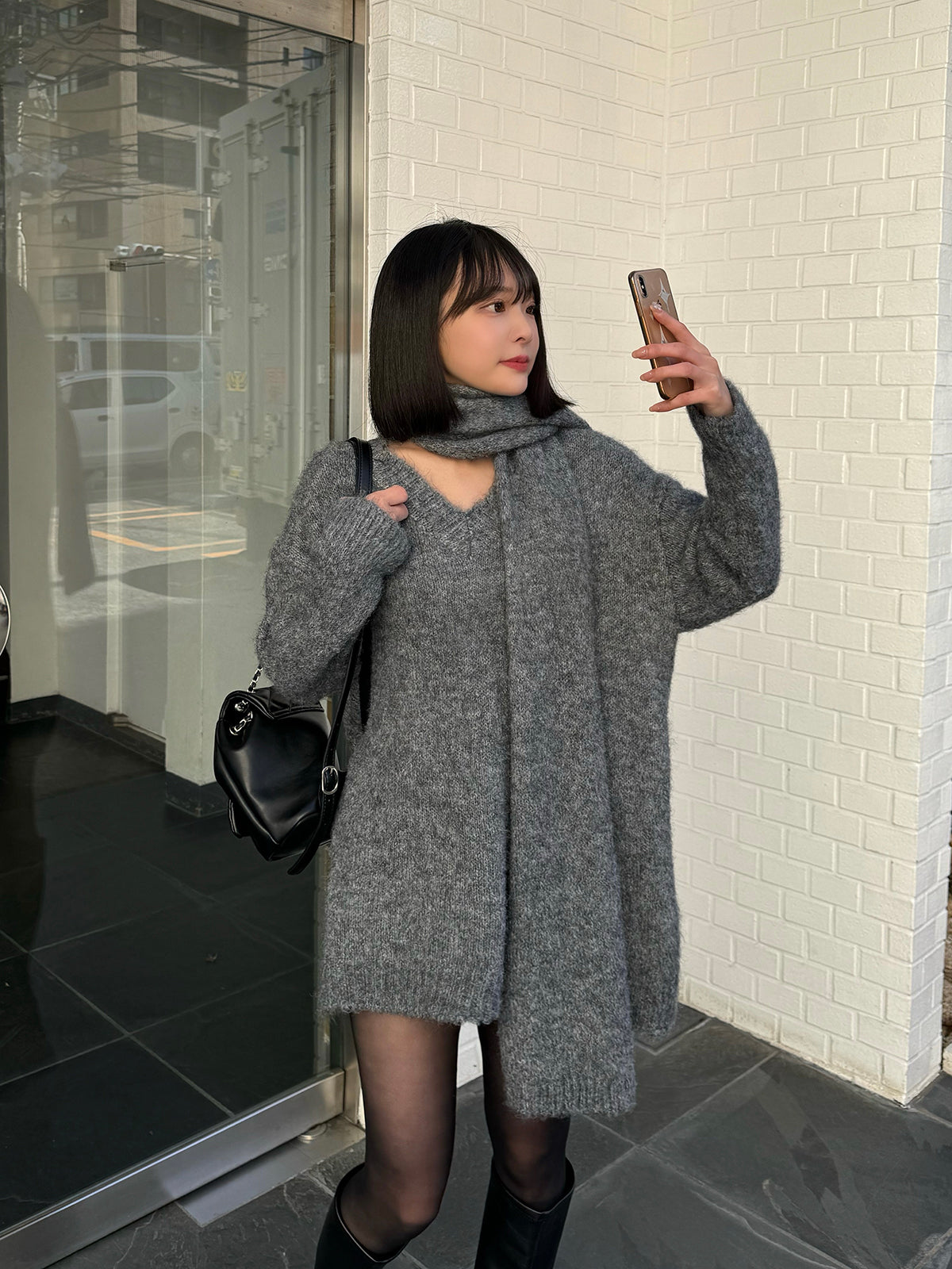 Scarf set V-neck loose knit