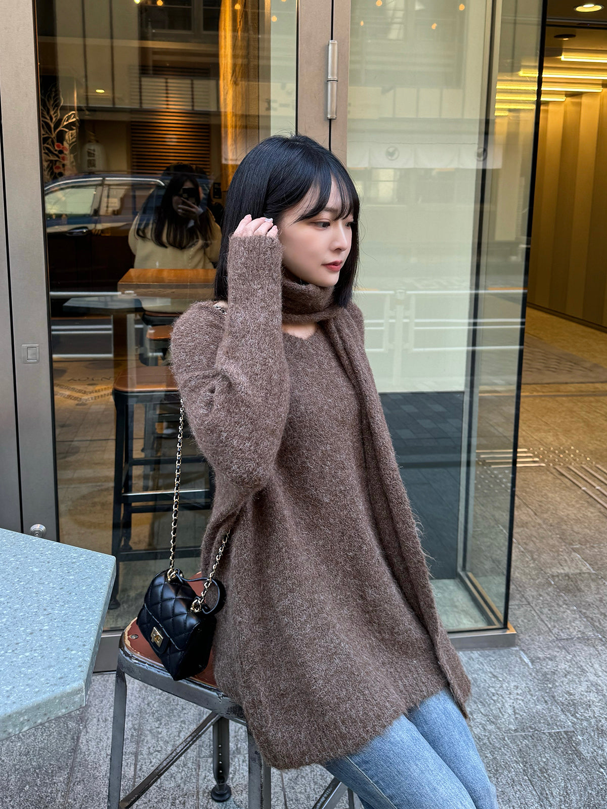 Scarf set V-neck loose knit