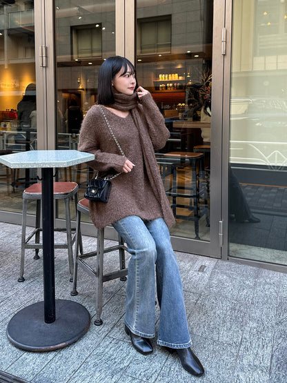 Scarf set V-neck loose knit