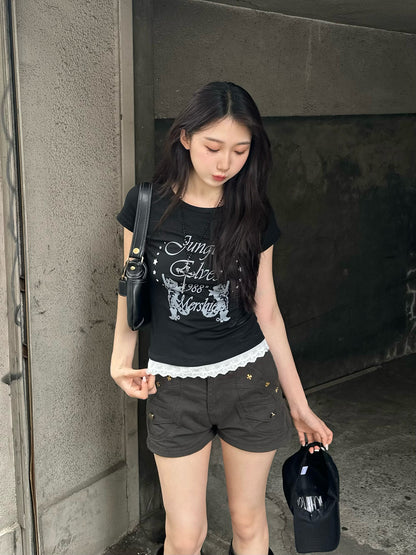 モノトーンフリルヘムTシャツ