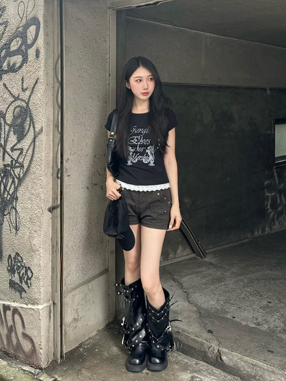 モノトーンフリルヘムTシャツ