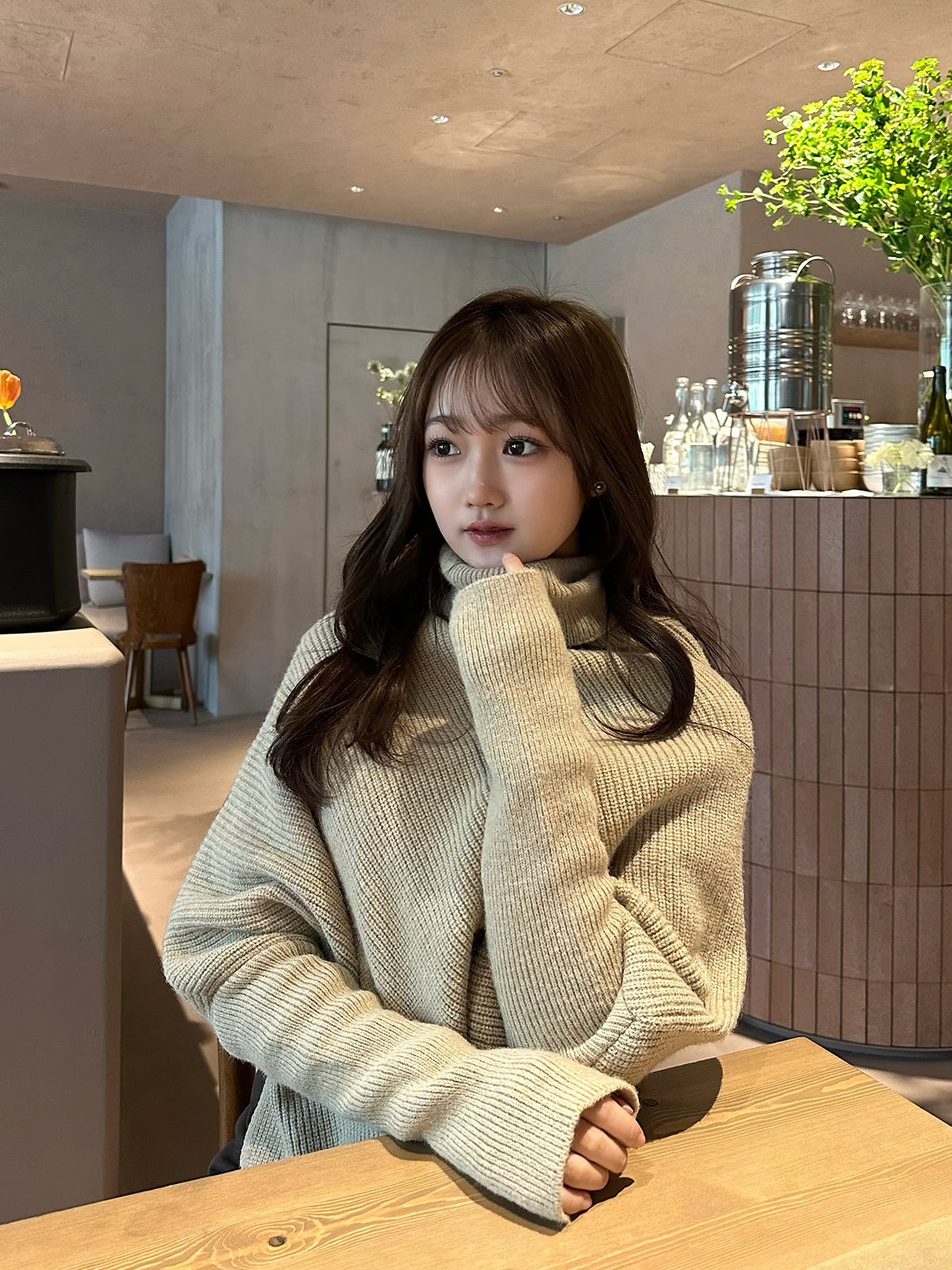 Turtleneck knit poncho