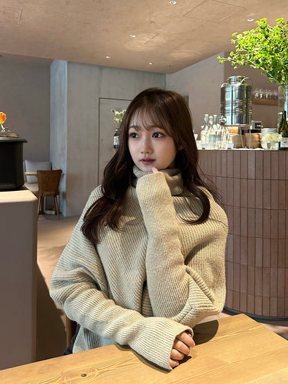 Turtleneck knit poncho