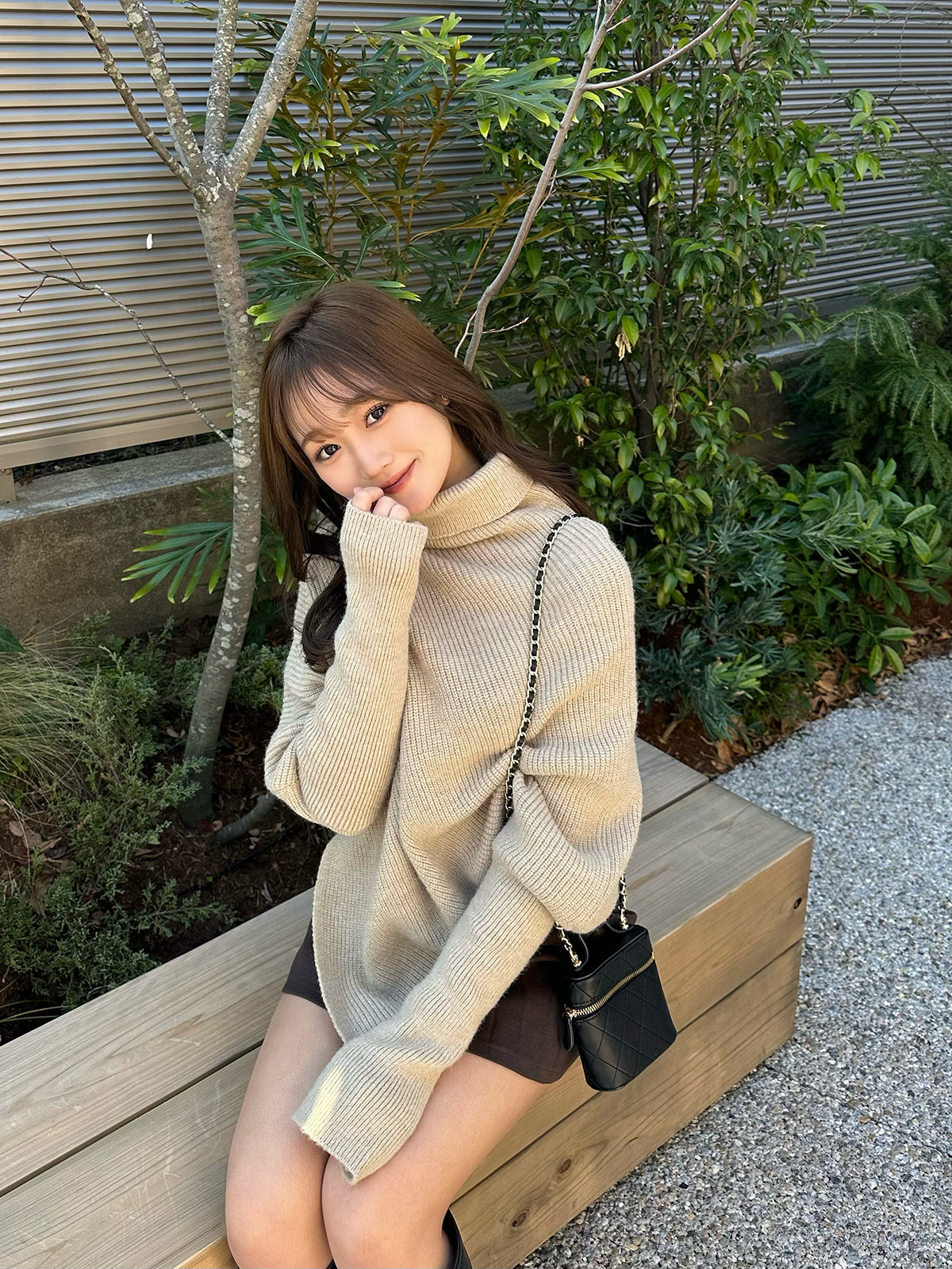 Turtleneck knit poncho