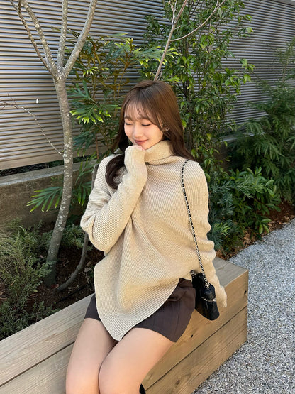 Turtleneck knit poncho