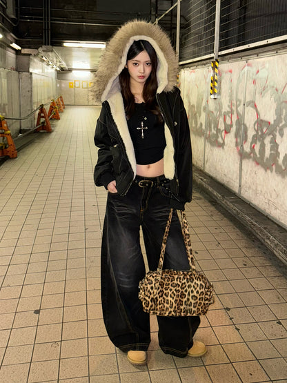 レオパードロングハンドルバッグ