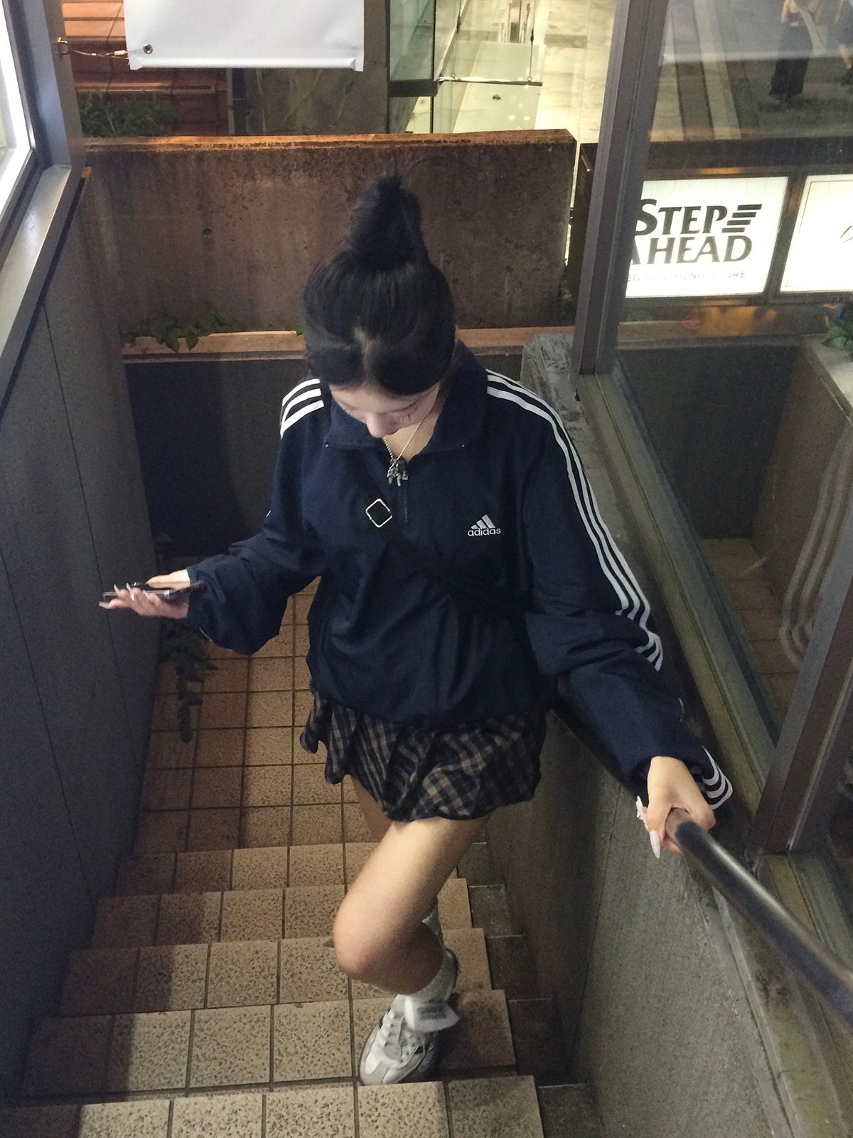 复古格子褶皱迷你裙裤