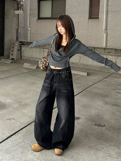 ボリュームカーブシルエットワイドデニムパンツ