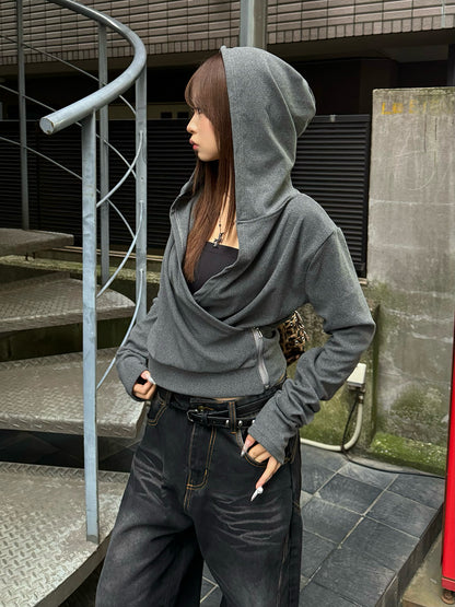 カシュクールフーディークロップドカットソー