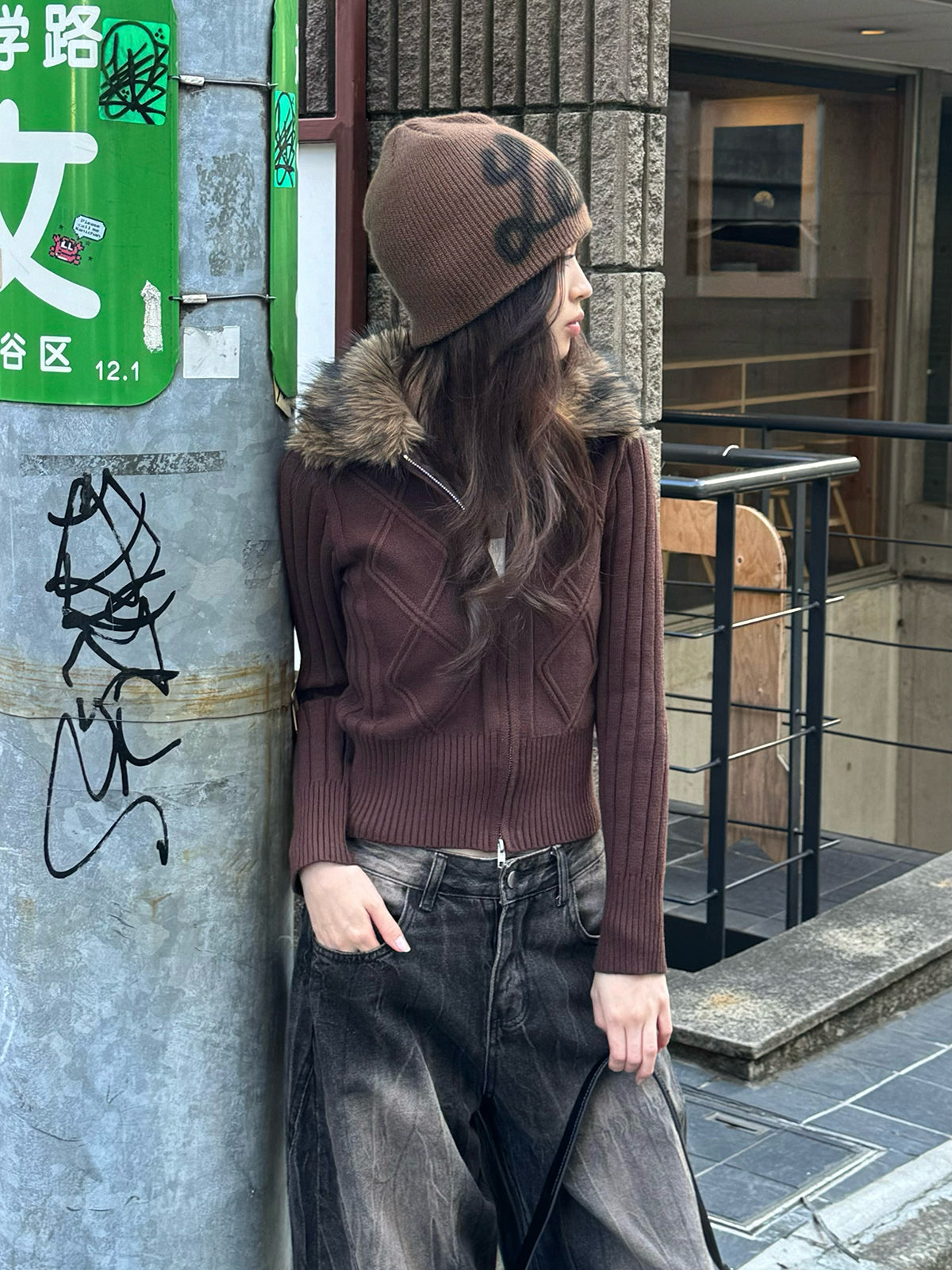 ファータッチカラーダブルジップニット