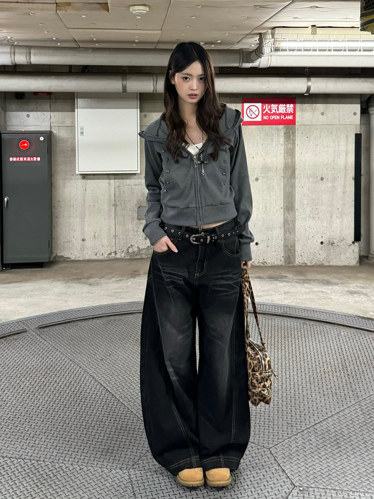 ボリュームカーブシルエットワイドデニムパンツ