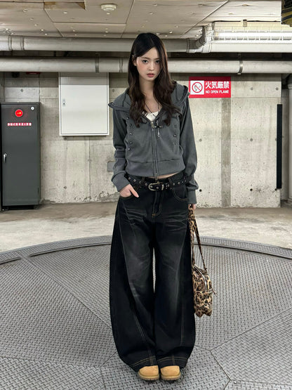 ボリュームカーブシルエットワイドデニムパンツ