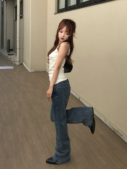 ローライズストーンセミフレアデニムパンツ