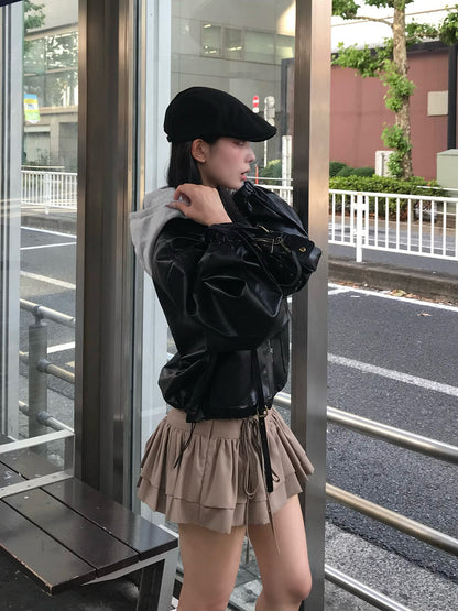 フーディーレザータッチジャケット