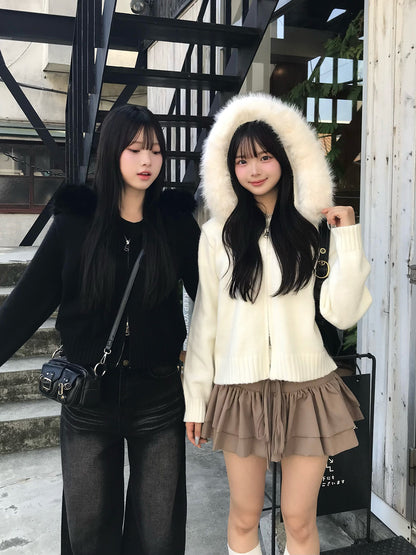 ファータッチフーディーダブルジップニット