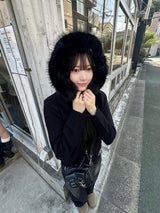 ファータッチフーディーダブルジップニット - ブラック