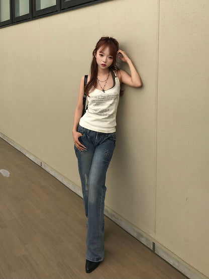 ローライズストーンセミフレアデニムパンツ