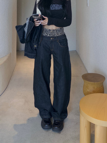 ダブルウエストレオパードデニムパンツ